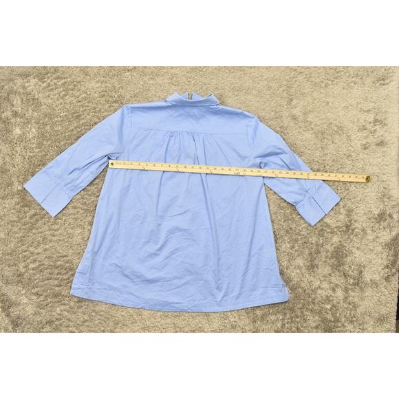 Chico's Size 1 Blue Cotton Blend Button-Up Top - Preowned Long Sleeve - Picture 4 of 8